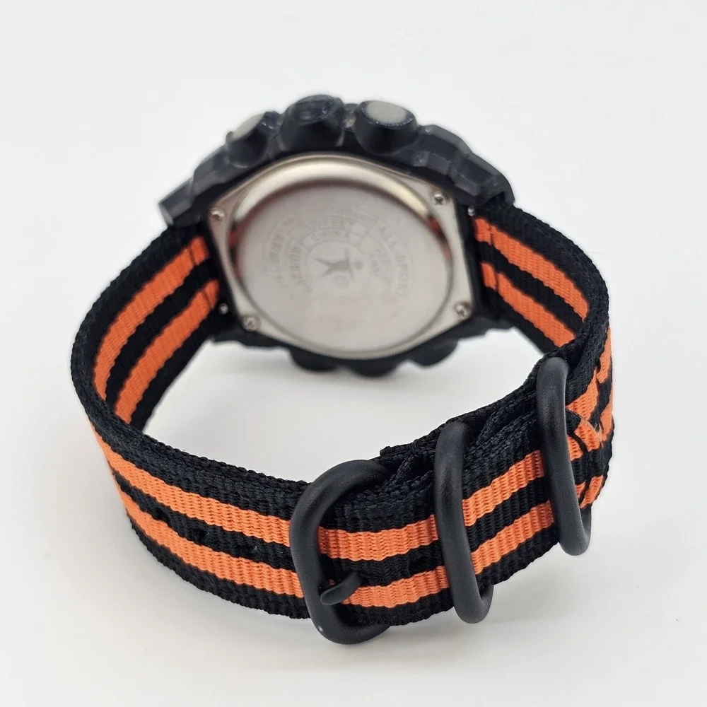 Armitron Men's Digital Sport Watch 48MM‎ Black Case NEW Orange Black Nylon Bands